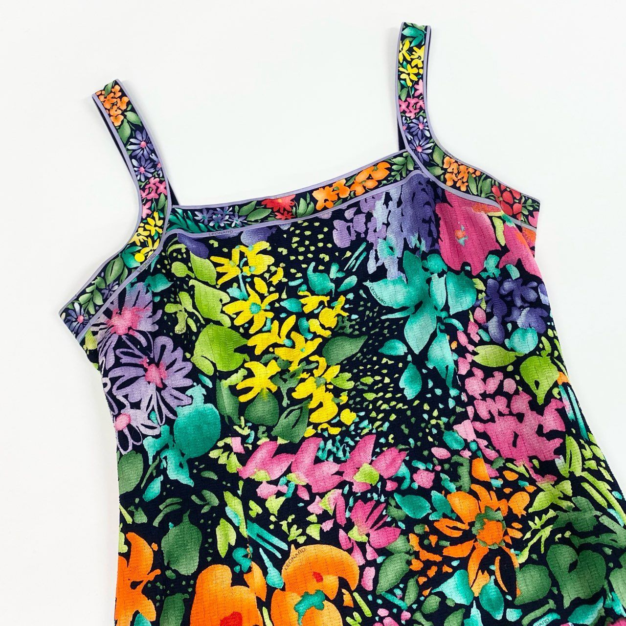 59b22 LEONARD FASHION レオナール ノースリーブワンピース 膝丈