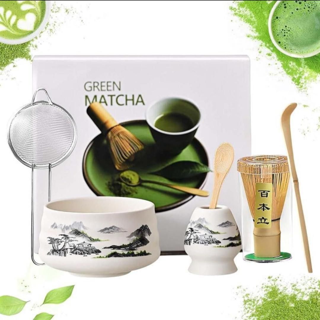 抹茶茶道セット 茶碗 茶筅 茶杓 6点セット 伝統的 初心者向け 白黒の