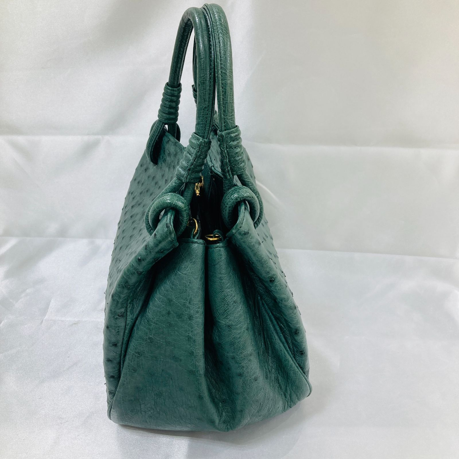 A【中古品】THE WEL MARK オーストリッチ本革バッグ 緑 百貨店 高級 
