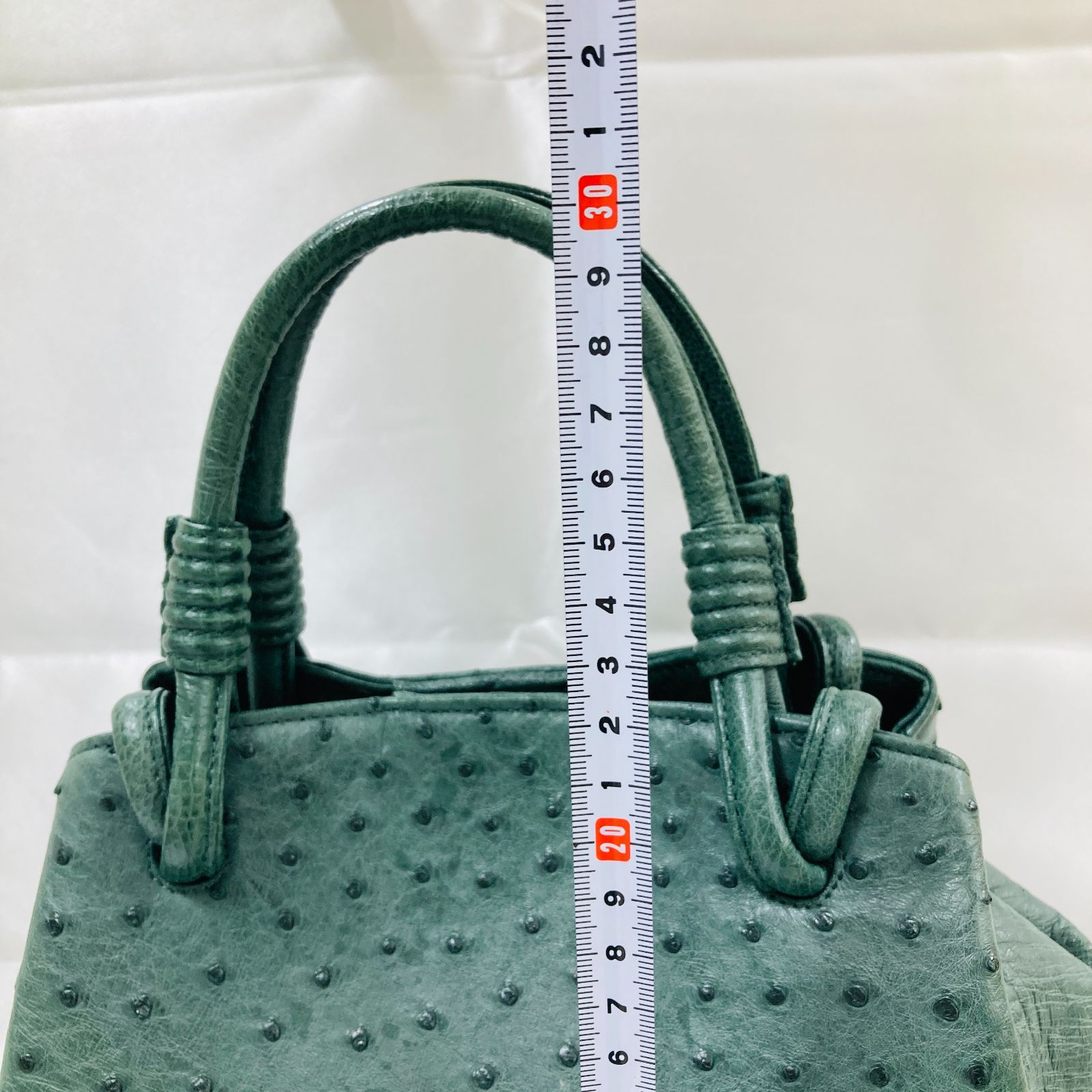 A【中古品】THE WEL MARK オーストリッチ本革バッグ 緑 百貨店 高級 