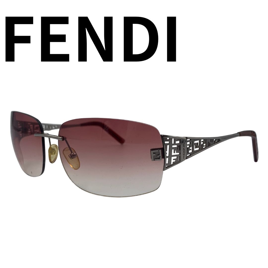FENDI フェンディ サングラス ズッカ柄 リムレス ケース付き