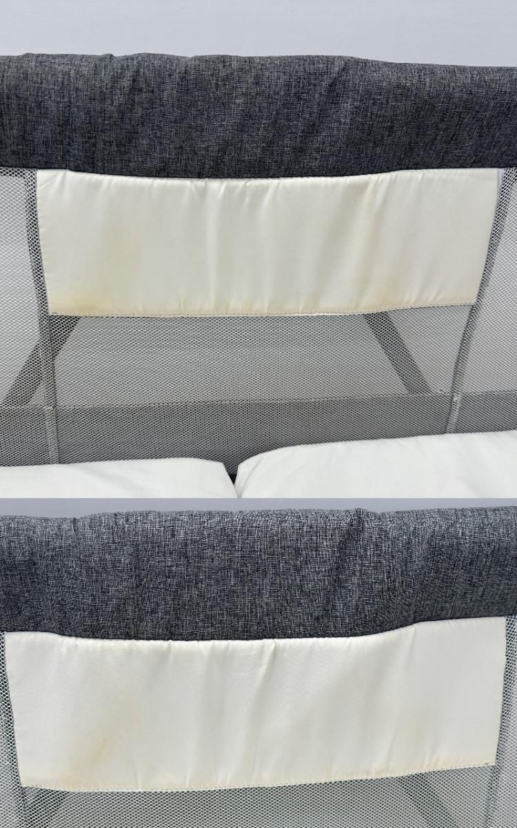 中古品】折りたたみベビーベッド グレー キャスター メッシュカバー