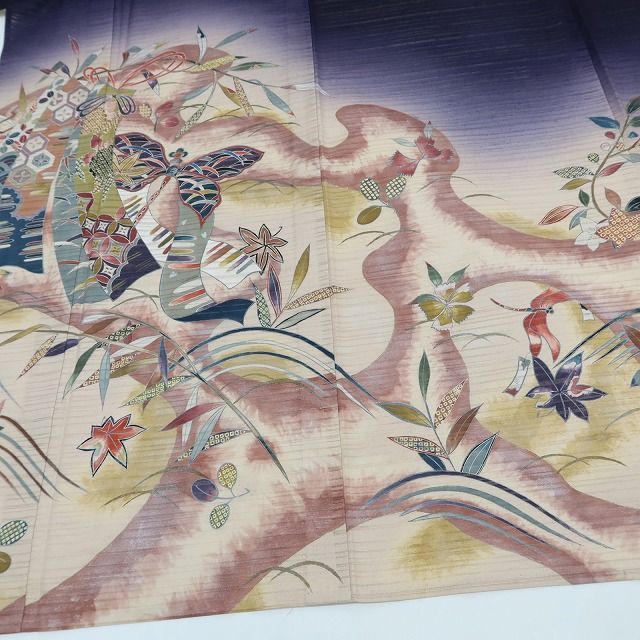 ✾まめ藤✾m3111＊作家物落款 正絹 変則絽 勝ち虫❀笹に短冊、撫子や