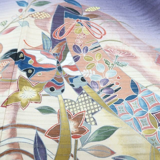 ✾まめ藤✾m3111＊作家物落款 正絹 変則絽 勝ち虫❀笹に短冊、撫子や