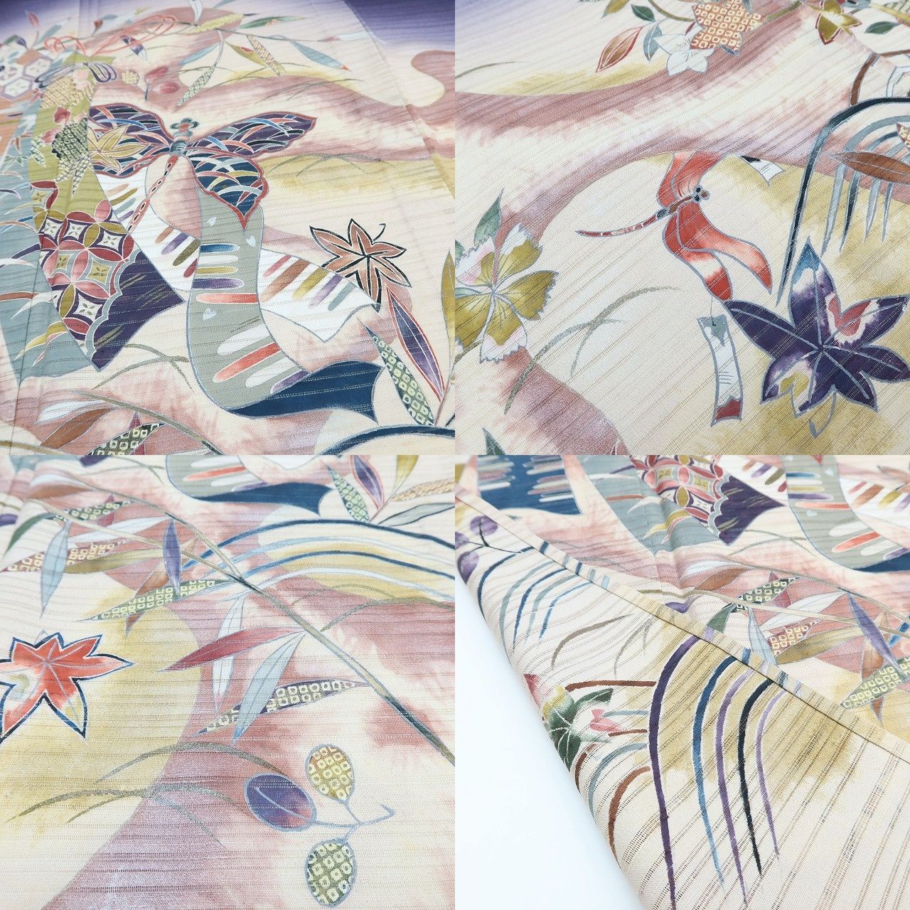 ✾まめ藤✾m3111＊作家物落款 正絹 変則絽 勝ち虫❀笹に短冊、撫子や