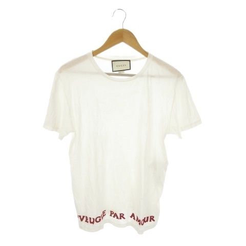 グッチ GUCCI Tシャツ M 白 ホワイト 半袖 ロゴ刺繍 ラウンドネック