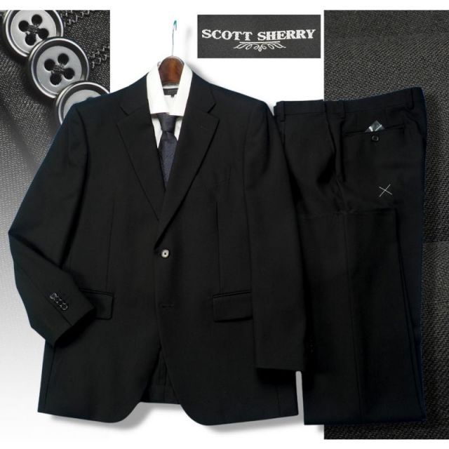 新品 10マンス 超濃染 ウール混 ストレッチ アジャスター付き ブラック シングル スーツ/礼服BB3黒(A) 2404090
