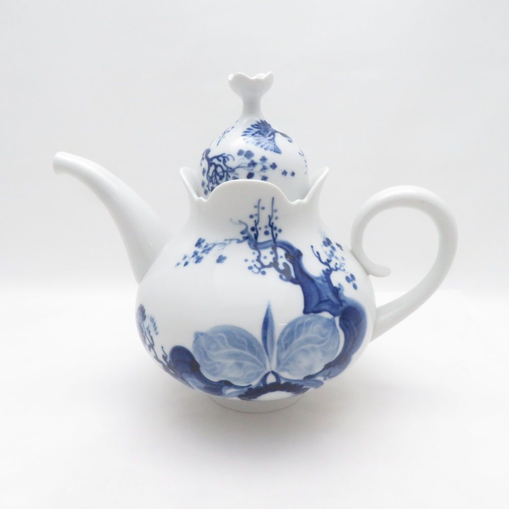 未使用 MEISSEN マイセン ブルーオーキッド 23726 ティーポット 茶器 白磁 蘭 花 高級食器 テーブルウェア SU14150B4