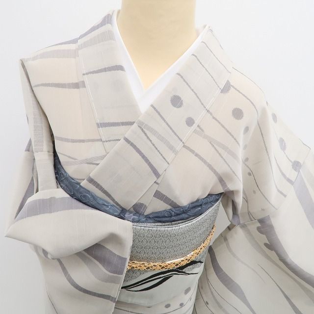 ❁tomihisa❁新品 紗 モダンアート 夏着物 正絹 仕付け糸付”リズムが