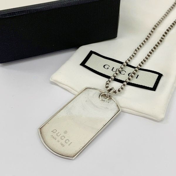 GUCCI グッチ ドッグタグネックレス シルバー925 ロゴプレート 