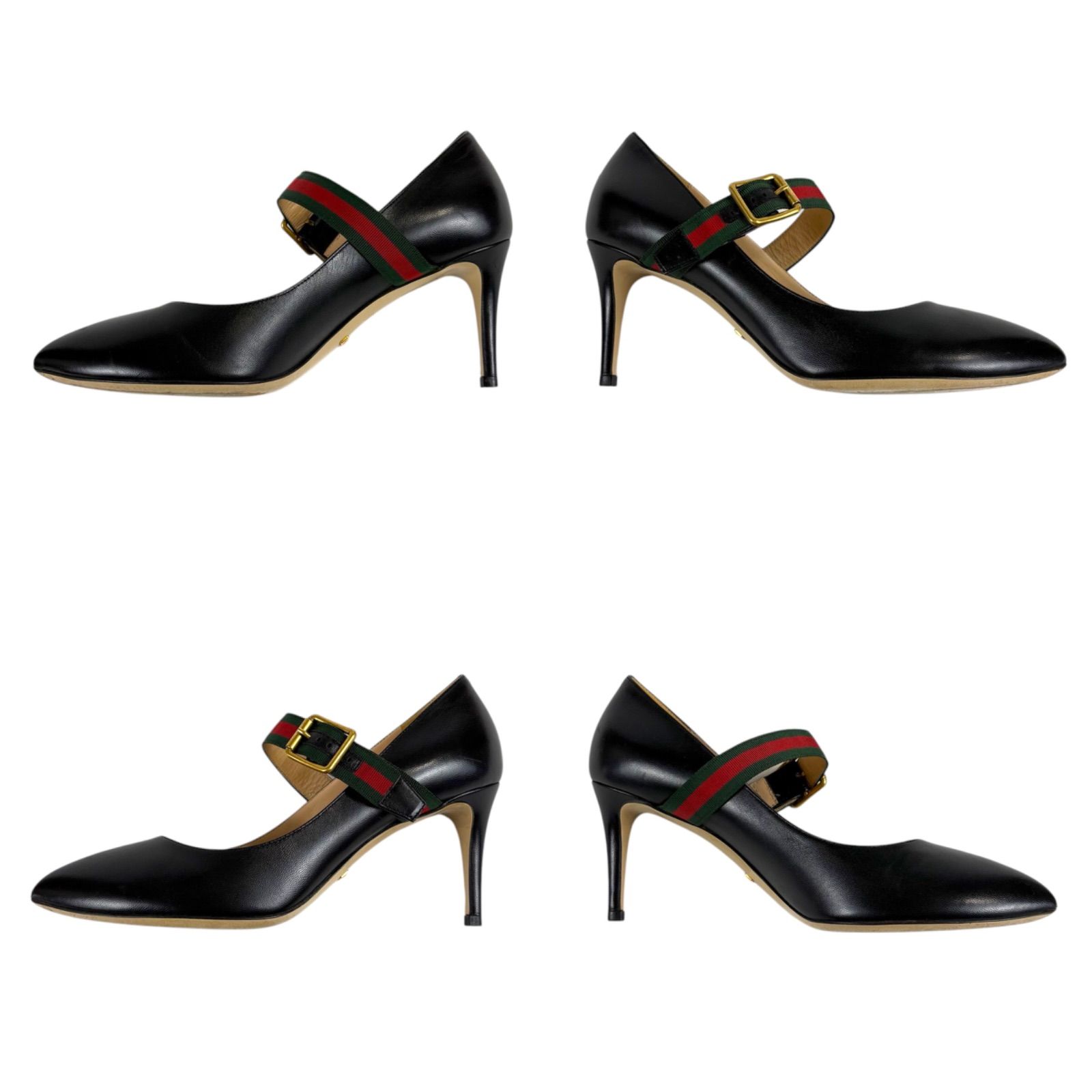 GUCCI ブラック ポインテッドトゥパンプス 37 グッチ GUCCI ポインテッドトゥ シェリーライン ハイヒール パンプス