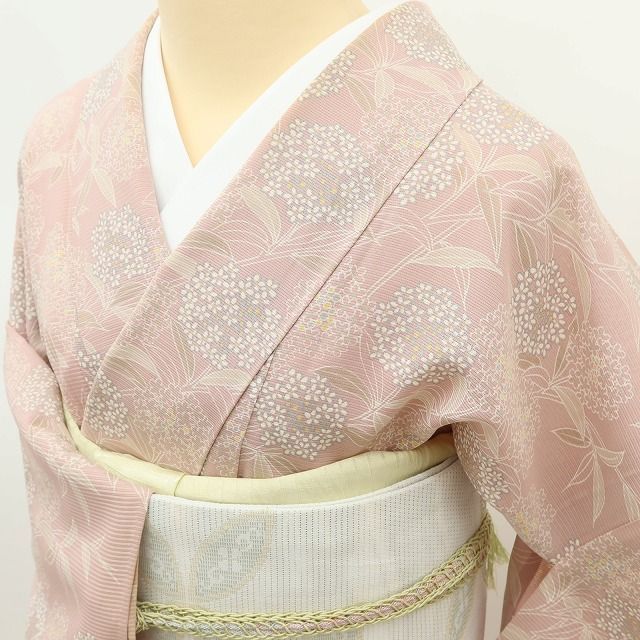 百華❀Y5032◇正絹 夏着物 紫陽花 居敷当付き 手縫い仕立て 絽 小紋