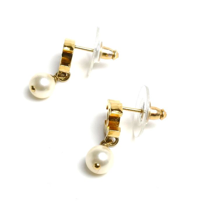 CHANEL シャネル GP ココマーク フェイクパール ピアス 2.8g