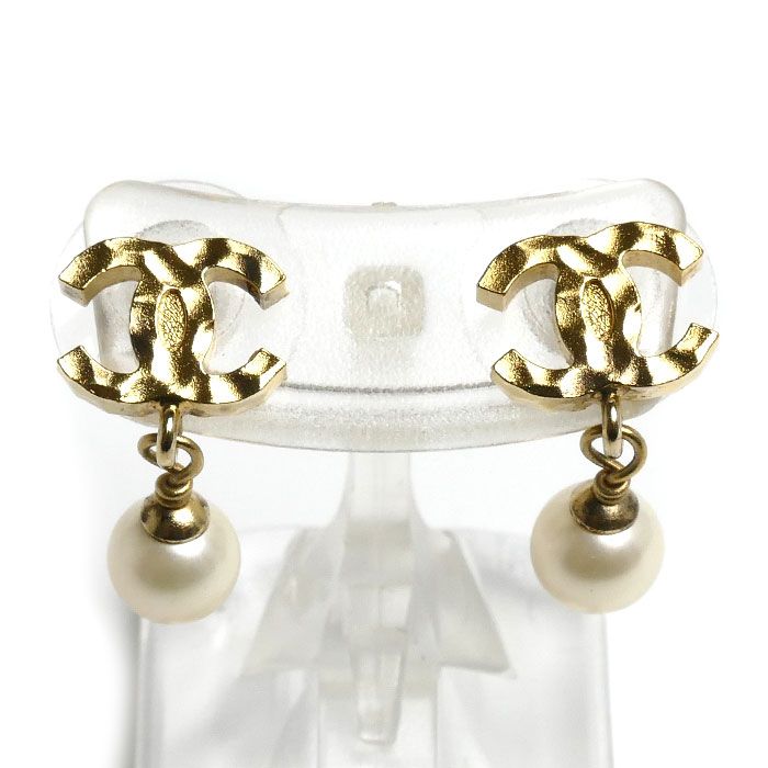 CHANEL シャネル GP ココマーク フェイクパール ピアス 2.8g