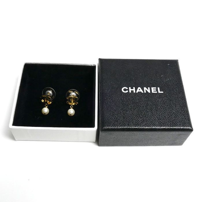 CHANEL シャネル GP ココマーク フェイクパール ピアス 2.8g