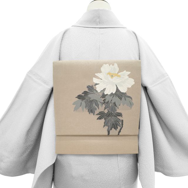 新古品】 名古屋帯 未使用 正絹 九寸 横山大観 牡丹 ぼたん 花柄 名画