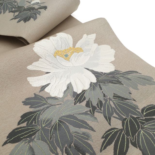 新古品】 名古屋帯 未使用 正絹 九寸 横山大観 牡丹 ぼたん 花柄 名画
