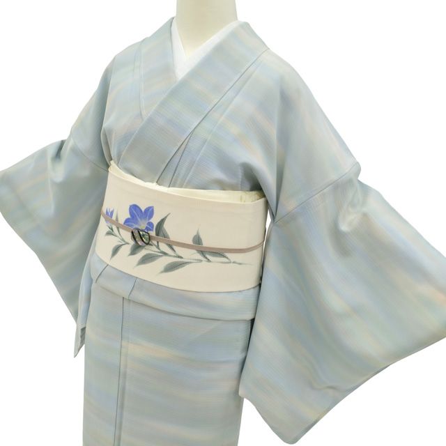 新古品】 夏物 小紋 着物 未使用 絽 五泉 小熊 正絹 単衣 染め柄 水色