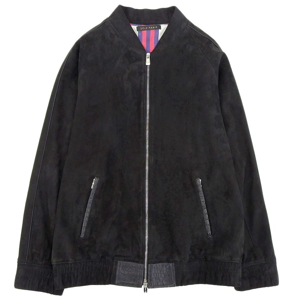 超美品 ゼルパリ ZELE-PARIS 現行タグ 最高峰 シープ ＆ クロコダイル レザー Wジップアップ ボンバー ジャケット 52 L 黒 メンズ ほぼ未使用 超美品 ゼルパリ ZELE-PARIS 現行タグ 最高峰 シープ ＆ クロコダイル