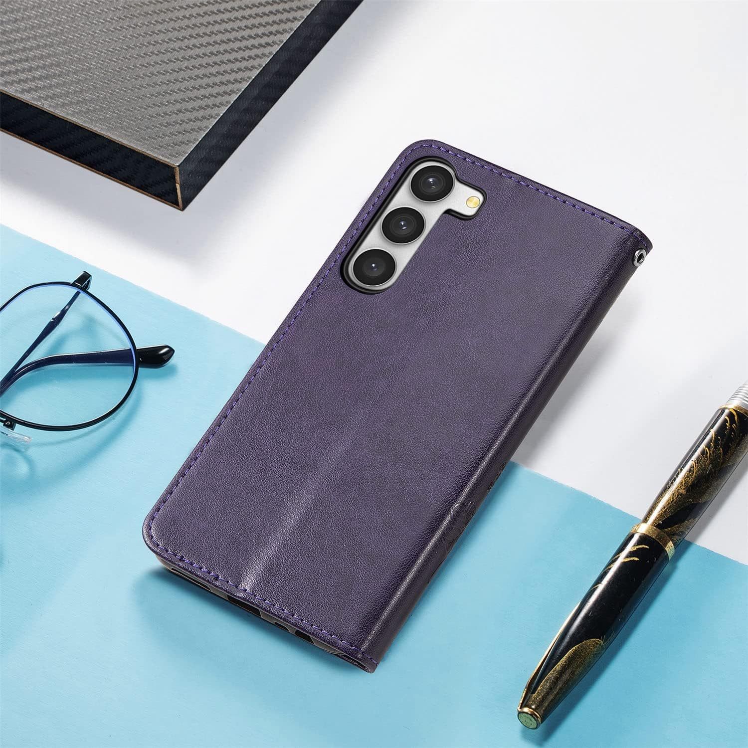 Galaxy S23 SC-51D SCG19 ケース 手帳型 四つ葉クローバーパープル