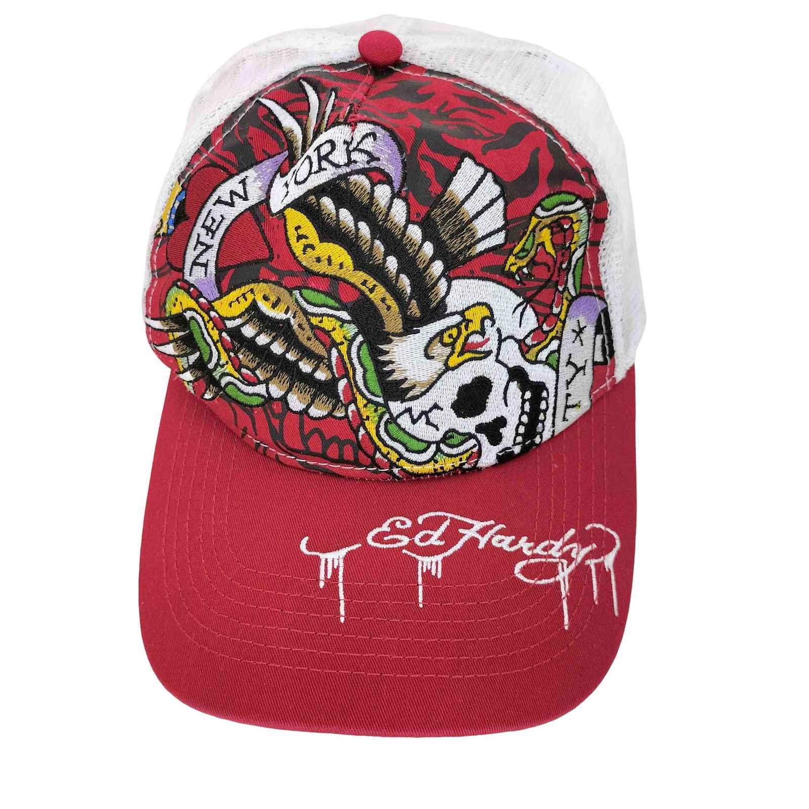 エドハーディー Ed Hardy 00s NEW YORK スカル刺繍 メッシュキャップ