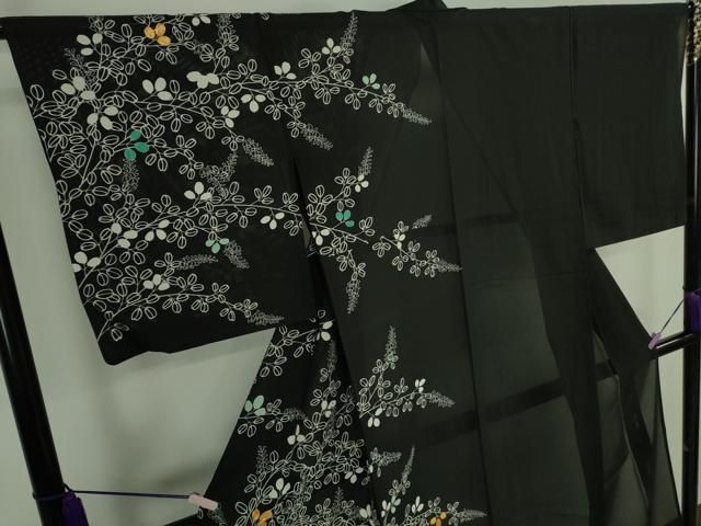 平和屋本店＊極上 夏物 訪問着 絽 駒刺繍 花萩文 黒地 金糸 逸品