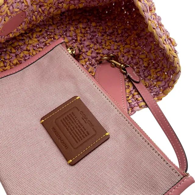 美品COACHコーチ トートバッグ カゴバッグ ピンク CH741 ポーチ付き 美品 COACH コーチ CH741 スモールトート トートバッグ ハンドバッグ