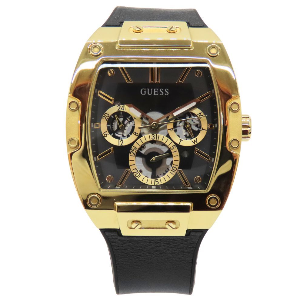 【中古】GUESS ゲス GW0202G1 フェニックス ゴールド ブラック ウオッチ 腕時計 アナログ クオーツ スケルトン風 黒ベルト ラバーベルト ステンレススチール ゴージャス メンズ A2601278【無料ギフトラッピング承ります】 中古】GUESS ゲス GW0202G1 フェニックス ゴールド ブラック ウオッチ