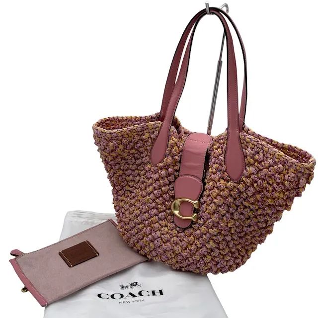 美品COACHコーチ トートバッグ カゴバッグ ピンク CH741 ポーチ付き 美品 COACH コーチ CH741 スモールトート トートバッグ ハンドバッグ