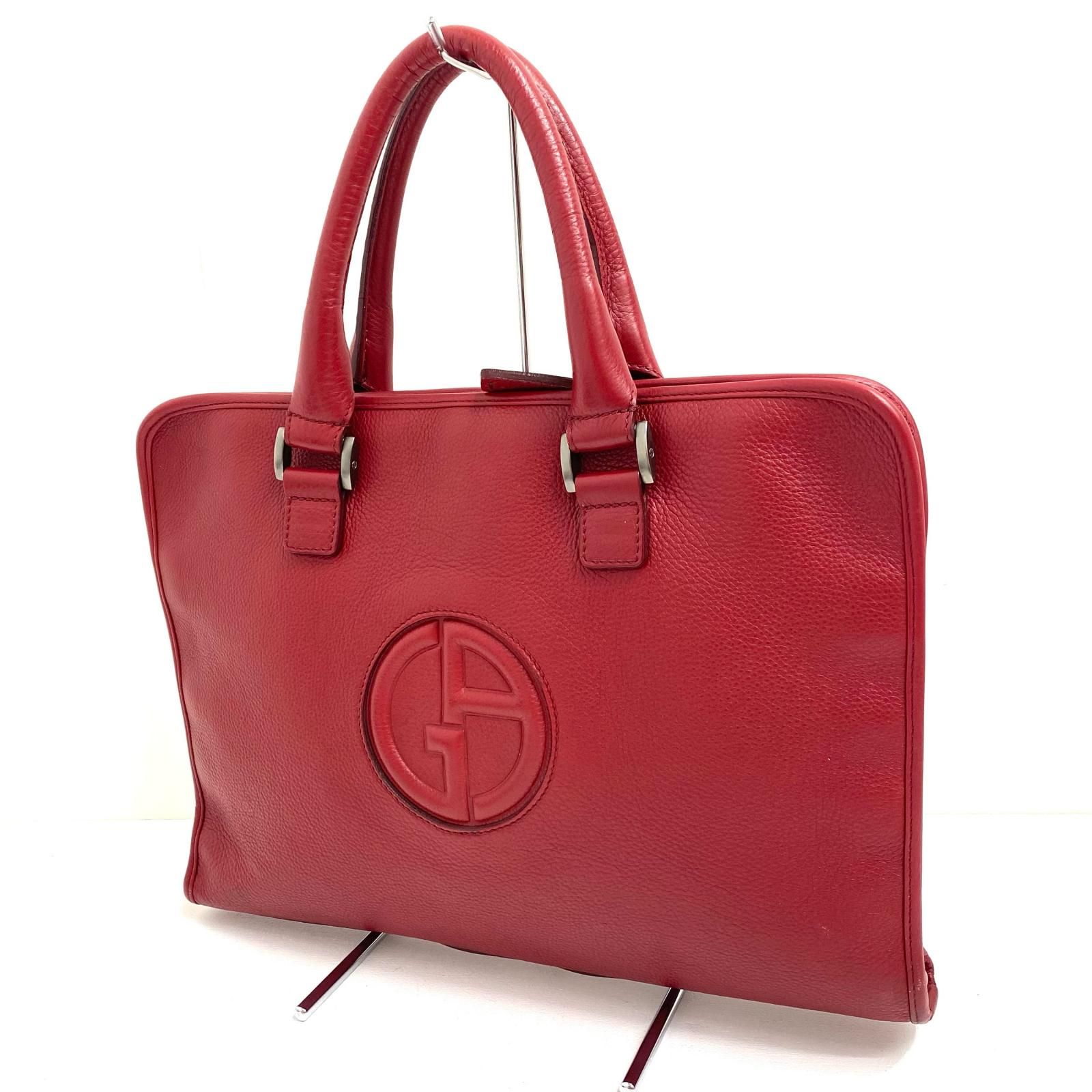 【加古川店】 中古 GIORGIO ARMANI | ジョルジオアルマーニ ビジネスバッグ leather buissines bag YGMF89 made in italy レッド 【121】