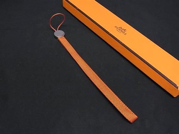 ■新品■未使用■ HERMES エルメス セリエ キャンバス シルバー金具 ストラップ キーホルダー チャーム オレンジ系 DB4713