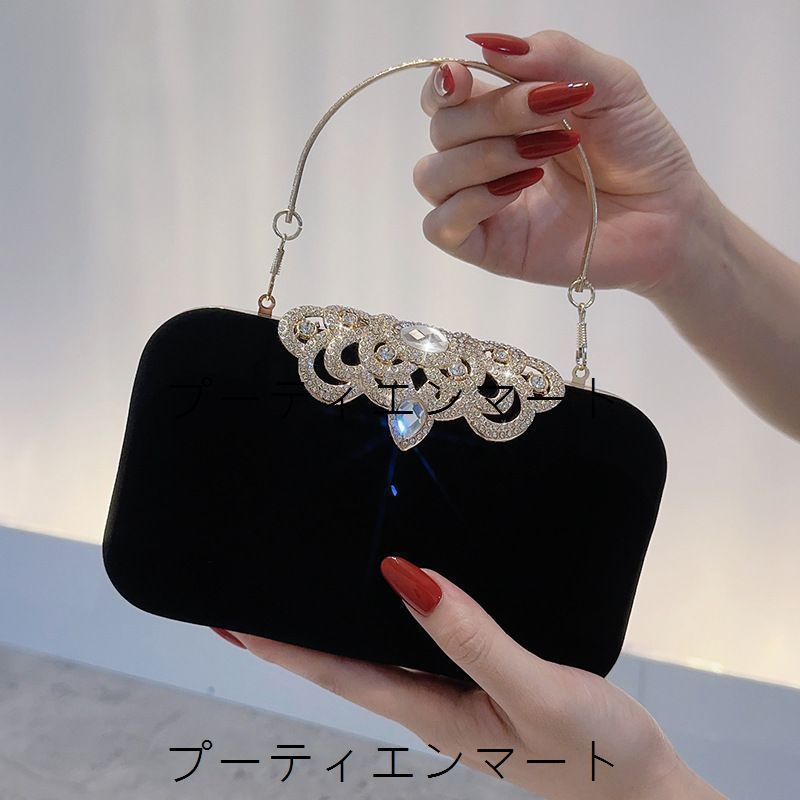 人気商品 パーティーバッグ 結婚式 バッグ フォーマルバッグ クラッチバッグ がま口 和装 女性 2wayバッグ 30代 40代 50代 レディース ブラック レッド ベルベット ゴールド金具 ラインストーン