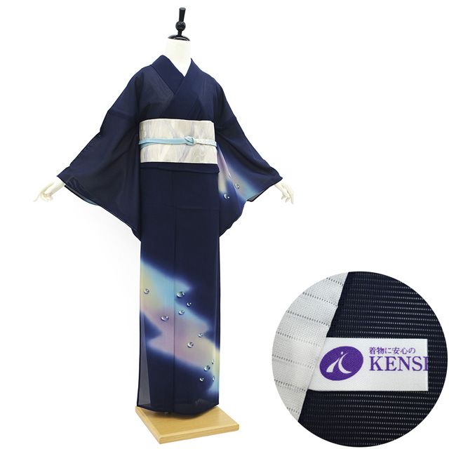 新古品】 夏物 訪問着 着物 絽 薄物 単衣 正絹 手染め 濃紺 ネイビー