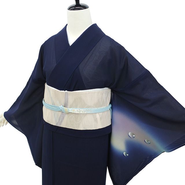 新古品】 夏物 訪問着 着物 絽 薄物 単衣 正絹 手染め 濃紺 ネイビー