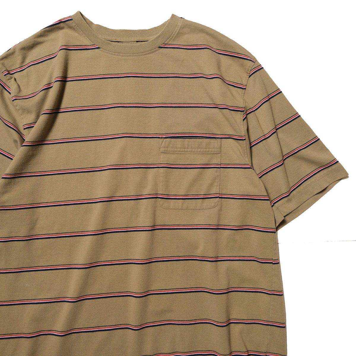 90's 00's ピューリタン ボーダー クルーネック ポケット Tシャツ 半袖 (L位) ダークカーキ系 無地 ポケT 90年代 00年代 旧タグ オールド アメリカ古着 USED ビンテージ ヴィンテージ