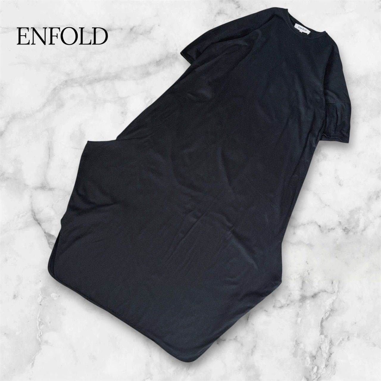 ENFOLD エンフォルド 半袖 変形 コクーンシルエット ロングワンピース