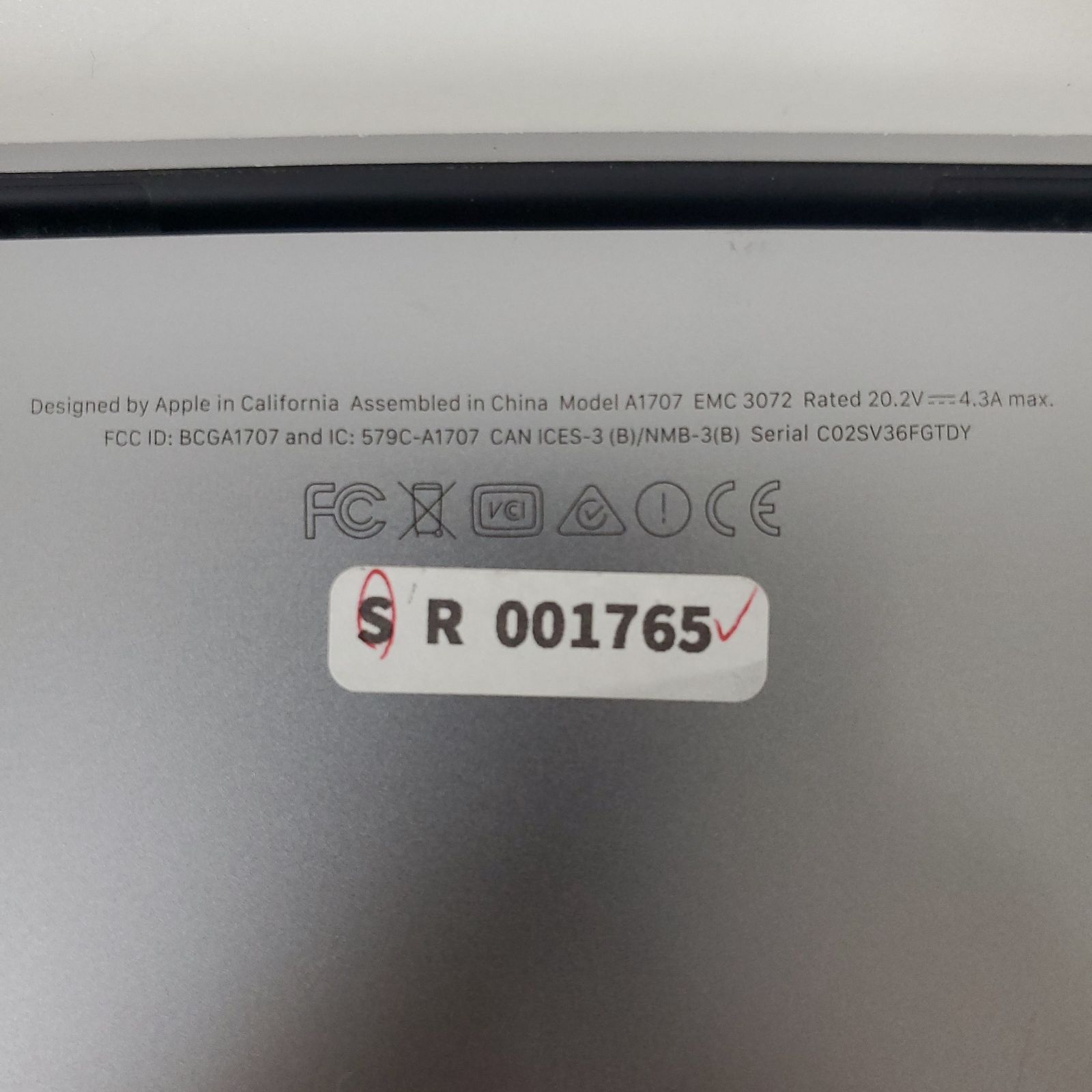 ノートPC・Apple A1707 MacBook Pro 15-inch,2016・Intel Core i7 