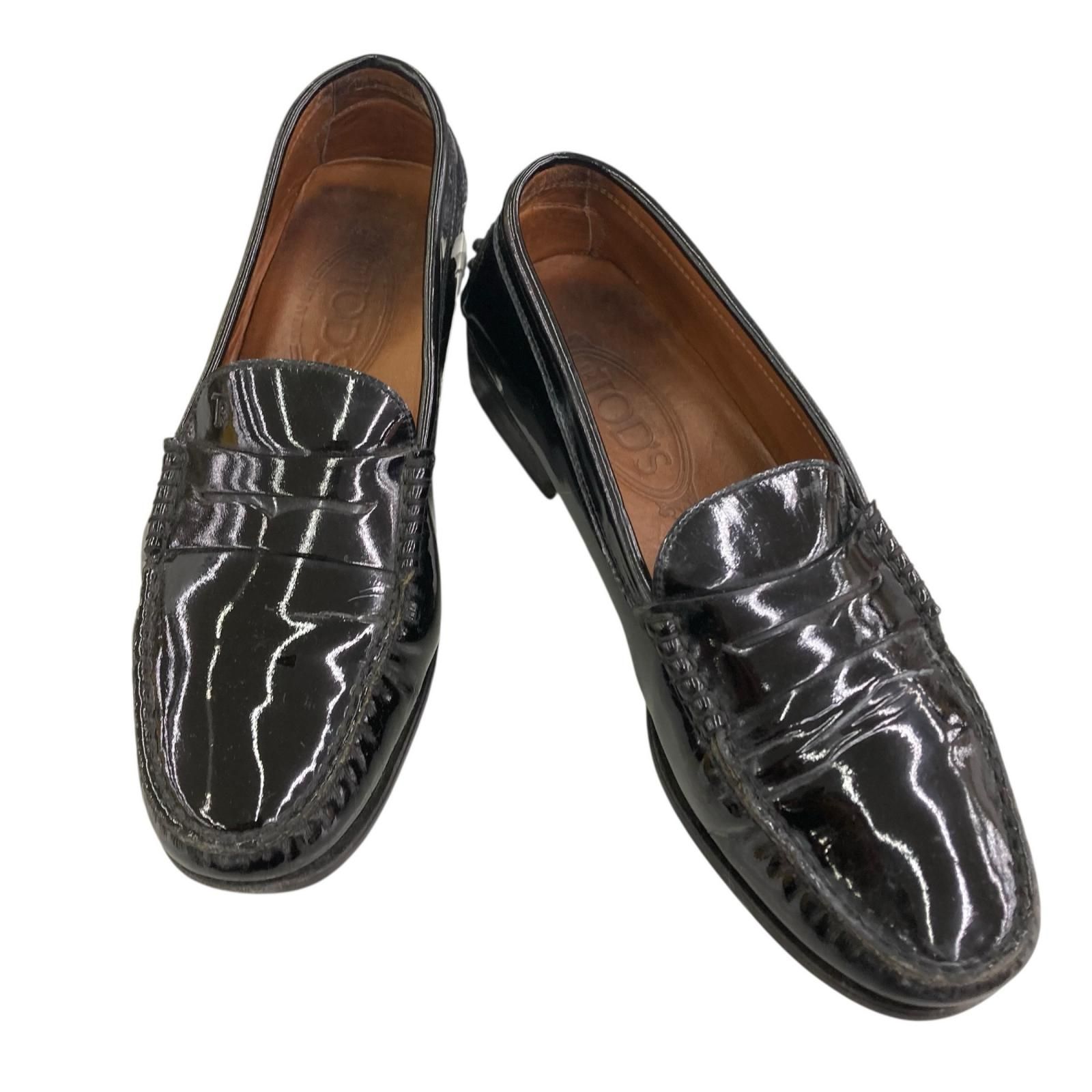 TOD’S トッズ ローファー パテント ロゴ刻印　24cm ネイビー 186005 現状品 TOD'S トッズ ローファー 24cm ブラック パテントレザー