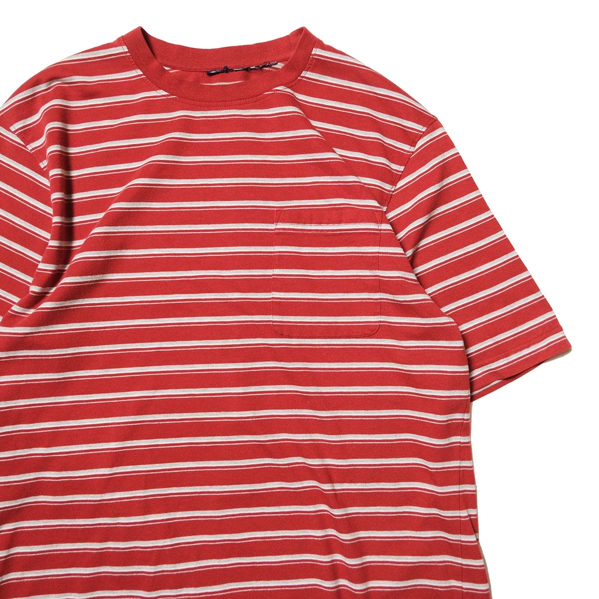 90's 00's ピューリタン ボーダー クルーネック ポケット Tシャツ 半袖 (M位) 赤×灰×白系 無地 ポケT 90年代 00年代 旧タグ オールド アメリカ古着 USED ビンテージ ヴィンテージ
