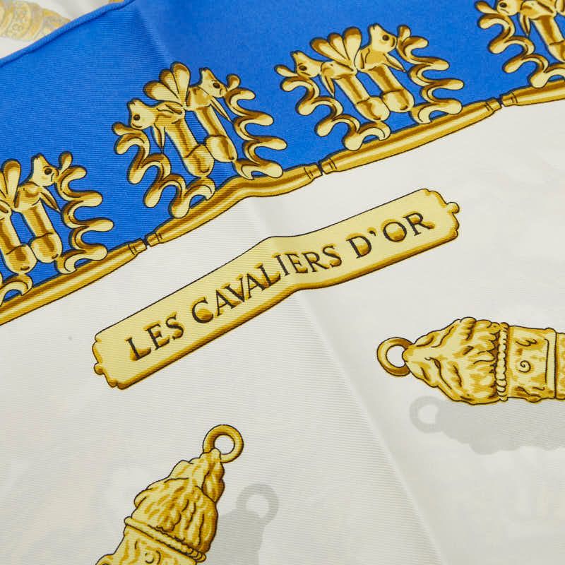 エルメス カレ90 LES CAVALIERS D'OR 黄金の騎士 スカーフ 大判 ブルー