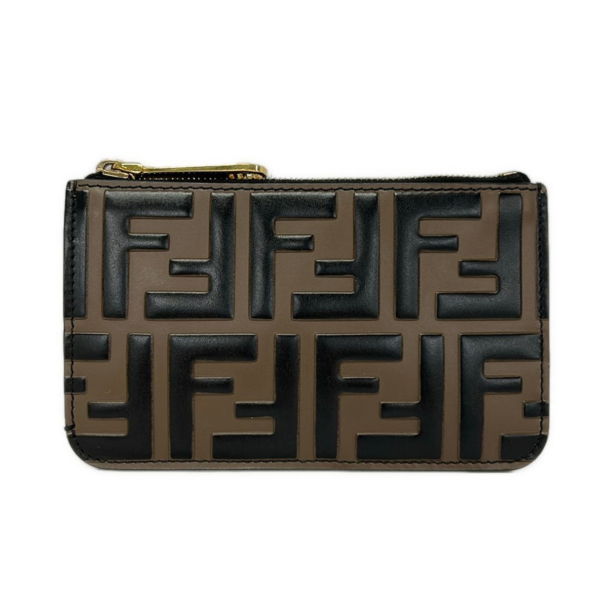 FENDI(フェンディ) コインケース ズッカ柄 8AP151 ダークブラウン×黒 フラグメントケース/キーリング付き/型押し加工 レザー