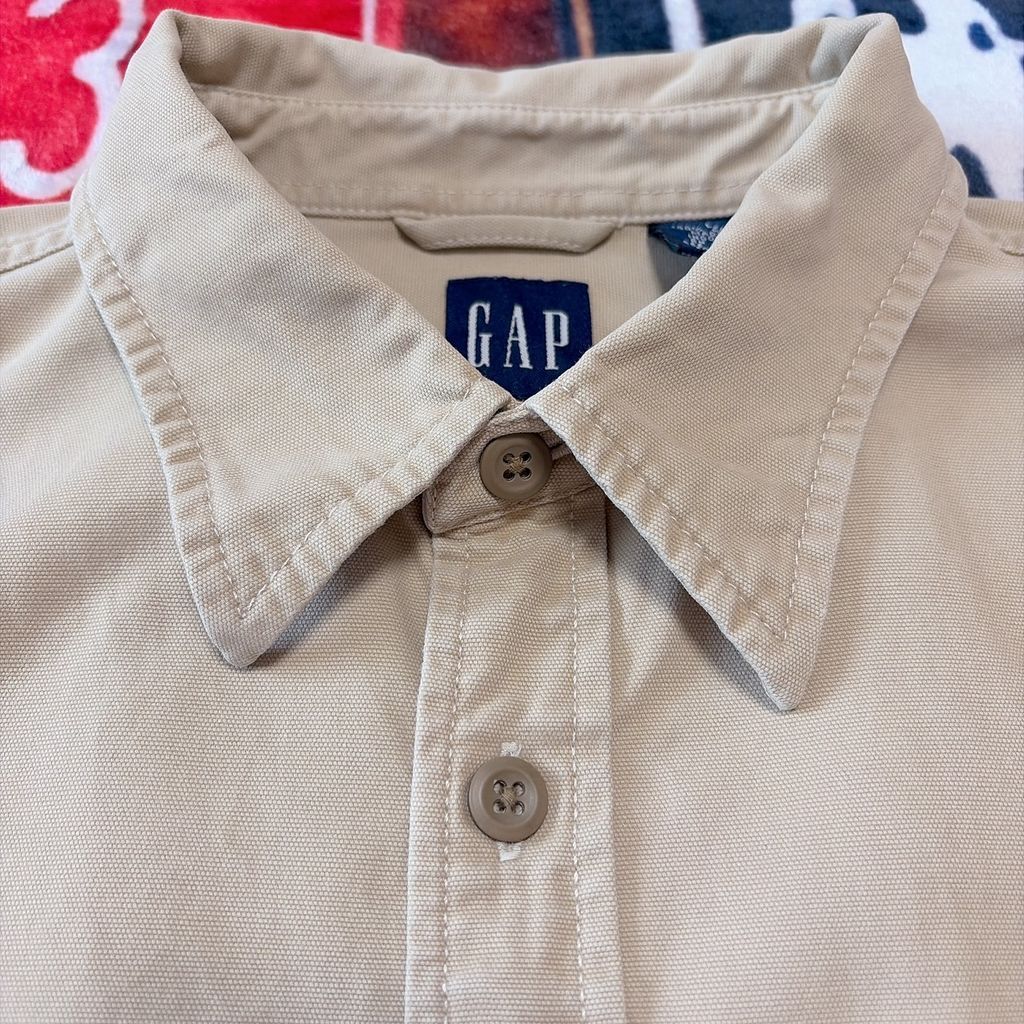 90s GAP 半袖シャツ ベージュ L オールドギャップ 無地 コットンシャツ