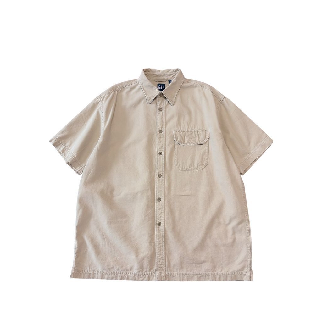 80~90s OLD JUNMEN 日本製 レーヨンシャツ ベージュ 90s GAP 半袖シャツ ベージュ L オールドギャップ 無地 コットンシャツ