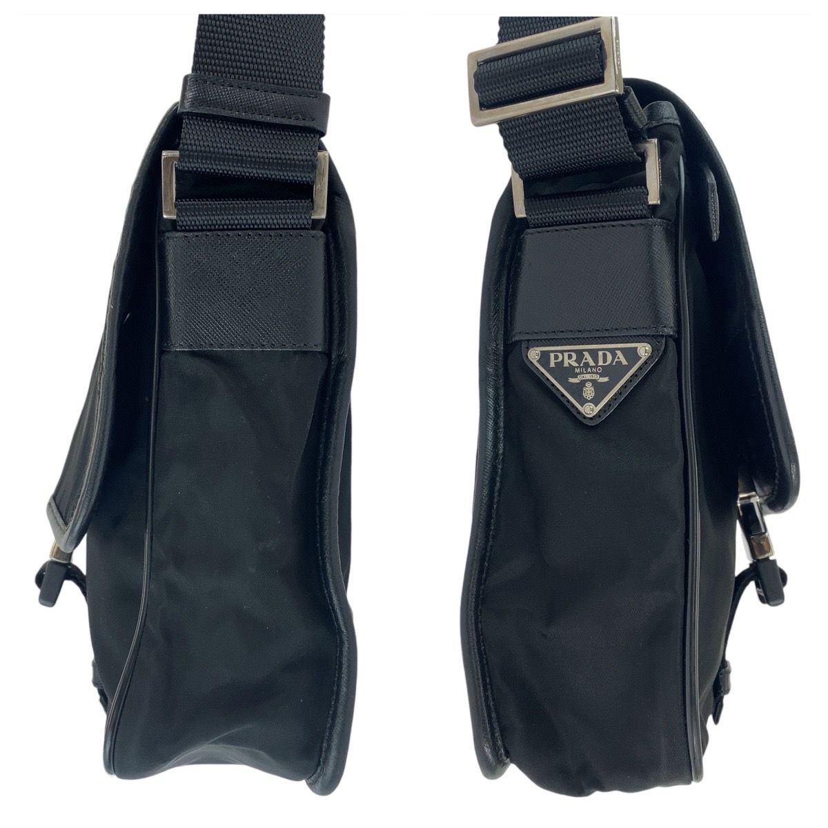 PRADA プラダ テスート 三角ロゴプレート ブラック 黒 シルバー金具