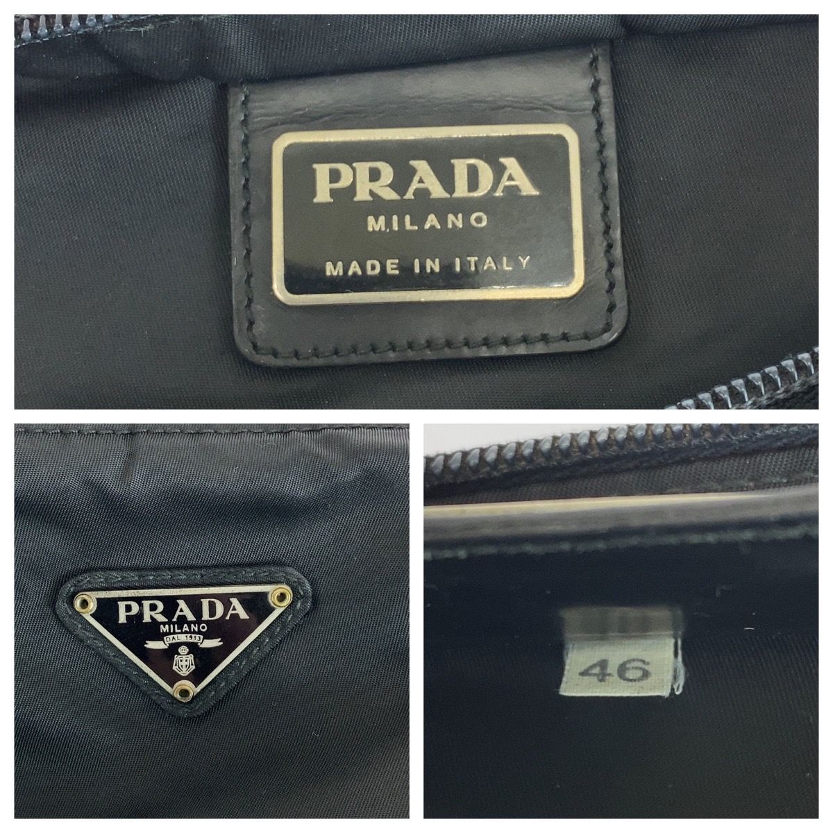 PRADA プラダ テスート 三角ロゴプレート ブラック 黒 シルバー金具