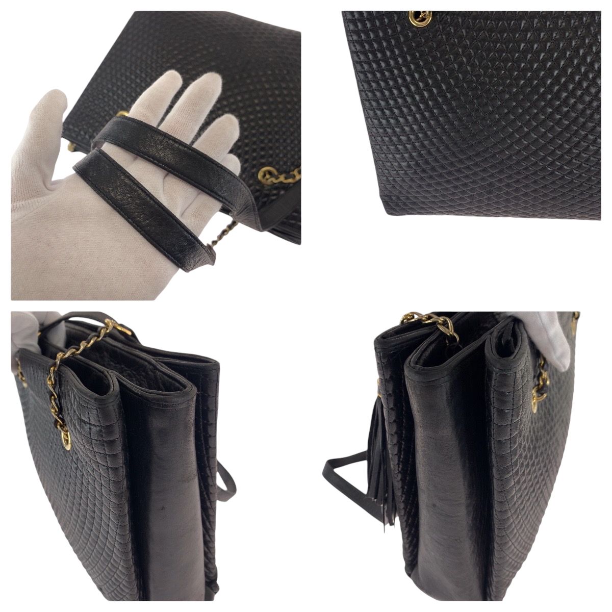 美品 BALLY バリー ヴィンテージ キルティング フリンジ ブラック 黒 