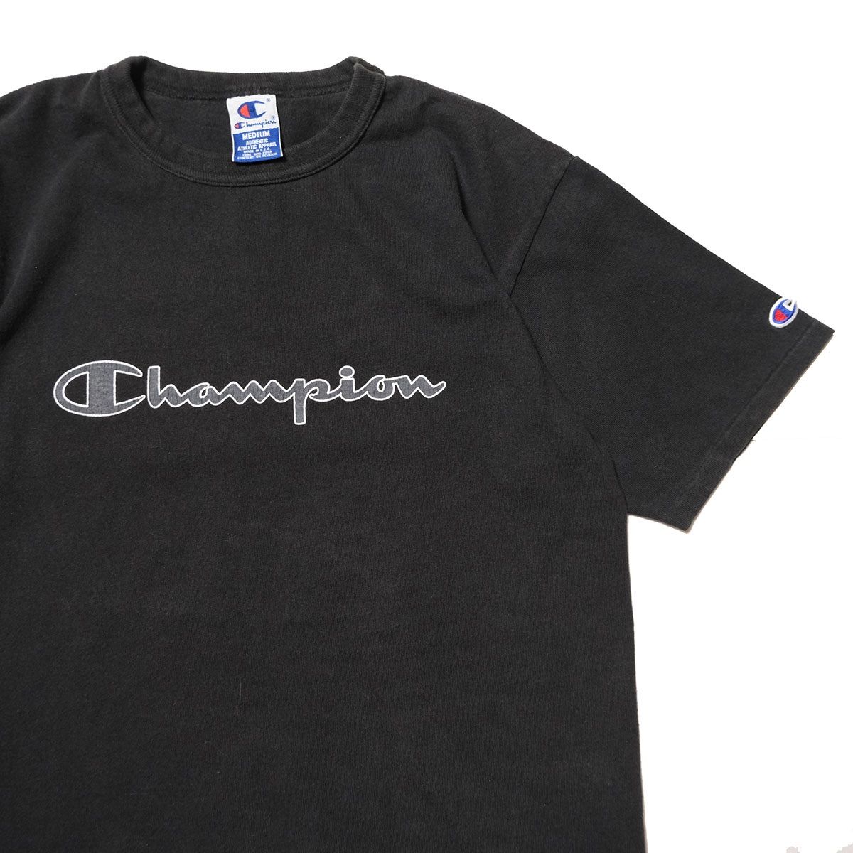 90's USA製 チャンピオン ビッグロゴ プリント ヘビーウェイト コットン Tシャツ 黒 (M) ブラック 90年代 アメリカ製 旧タグ champion アメリカ古着 USED ビンテージ ヴィンテージ