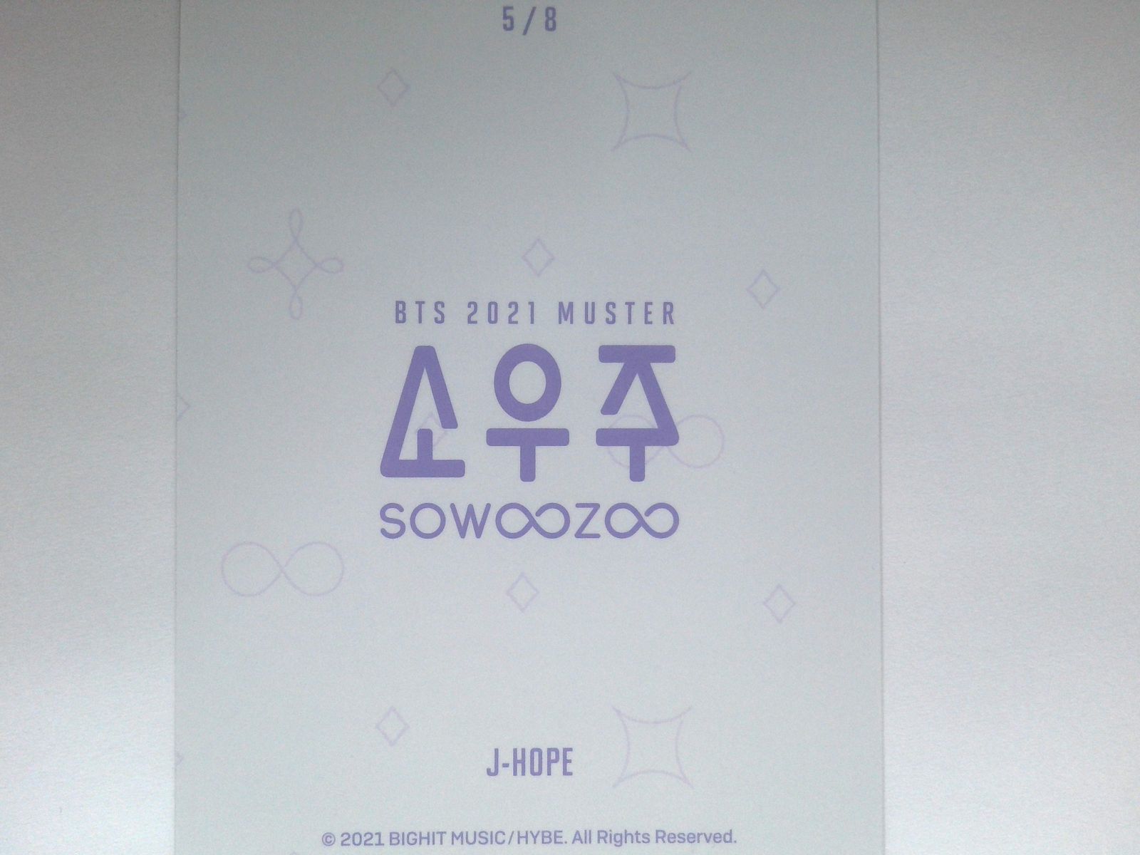 BTS SOWOOZOO DVD ソウジュコンJHOPEトレカ　ホソク　抜けなし BTS J-HOPE トレカ 2021 MUSTER SOWOOZOO ミニフォトカード(5/8