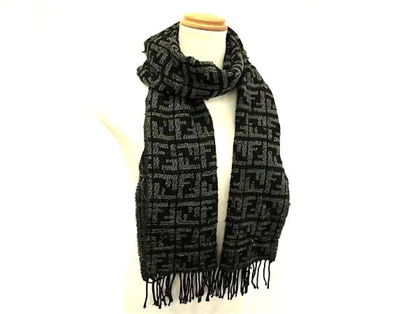 FENDI フェンディ ズッカ柄 アクリル フリンジマフラー ストール 防寒