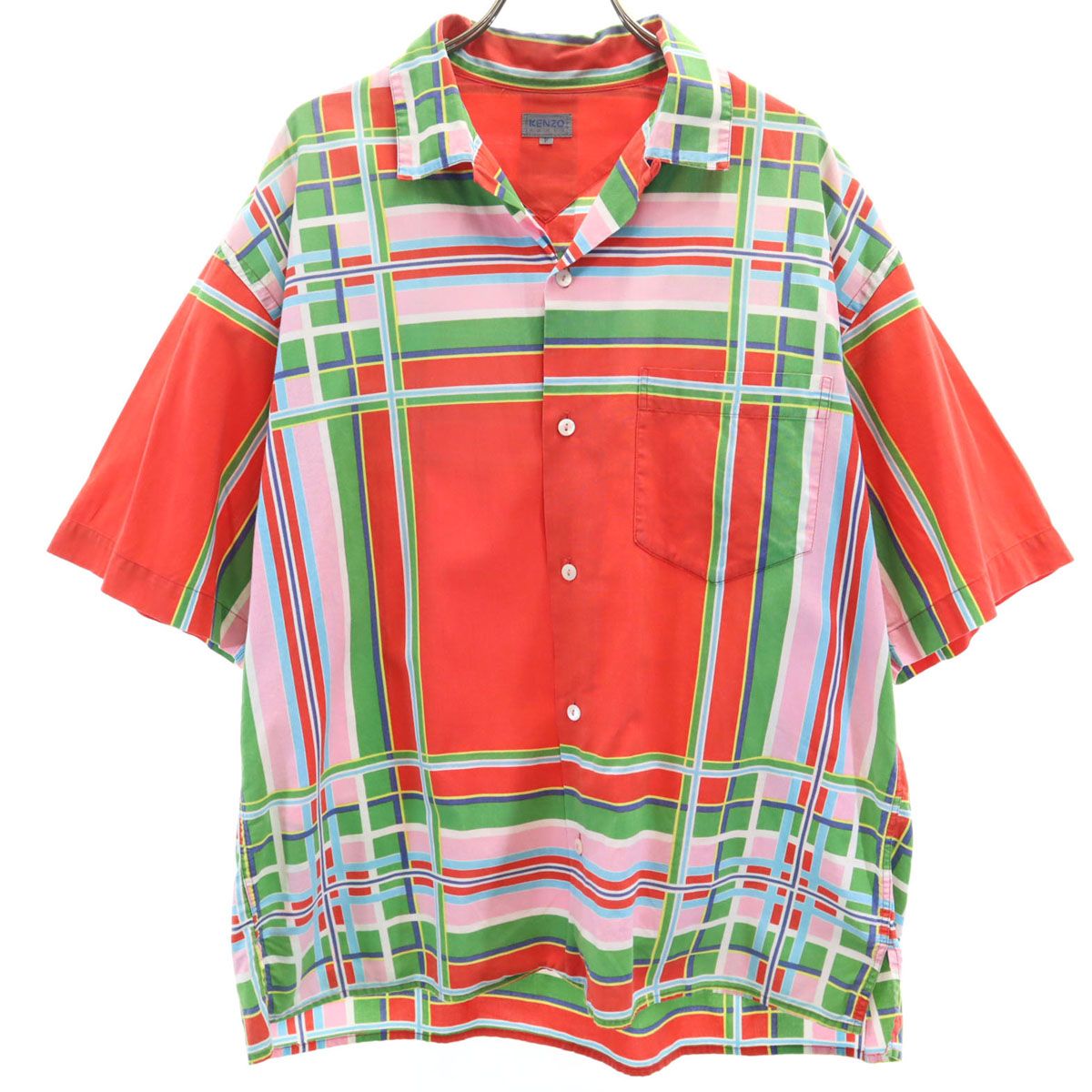 KENZO ケンゾー 90s オールド チェック柄 半袖 オープンカラーシャツ F